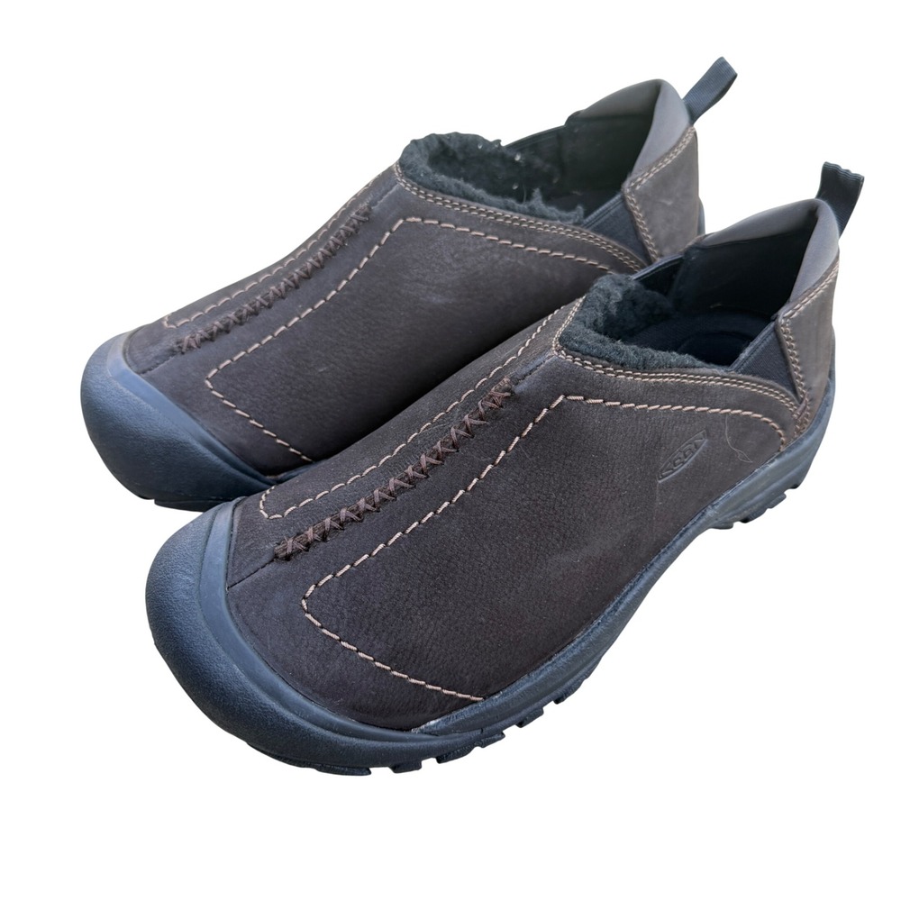 Keen Kaci Winter Brown Leather Faux Fleece Lined Slip On Shoes Womens 8.5